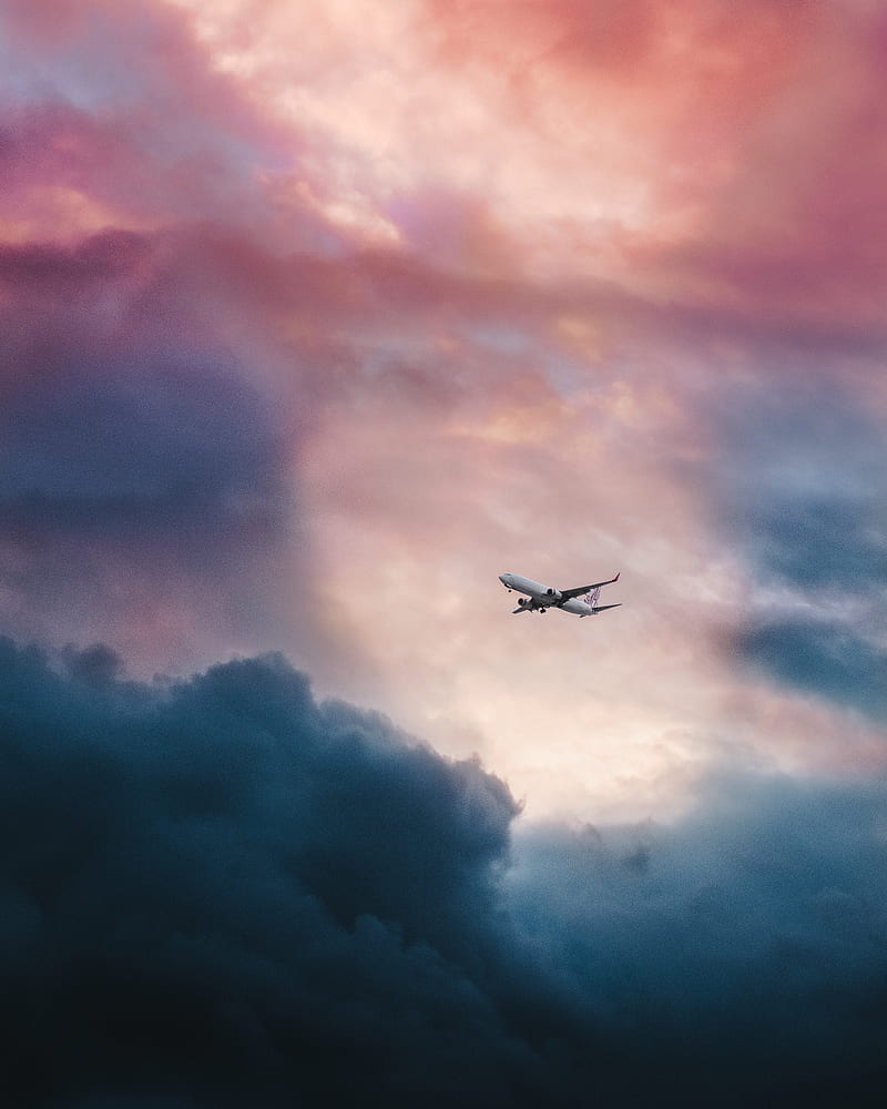 nature, planes, pink, airplane, clouds, HD phone wallpaper