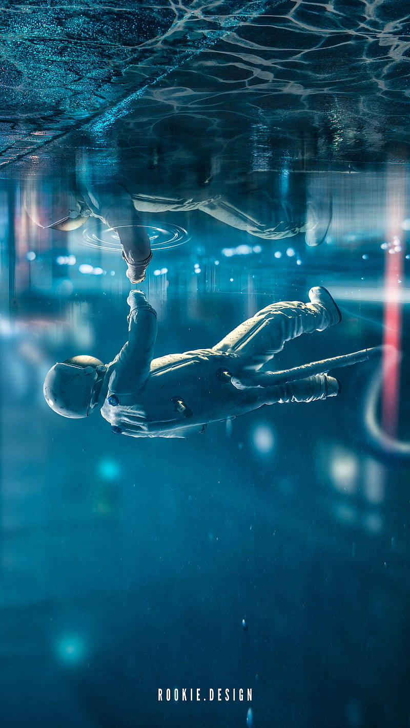 drowning, Rook, anime, astronaut, blue, cyberpunk, lonely, moody, sad, space, spaceman, HD phone wallpaper