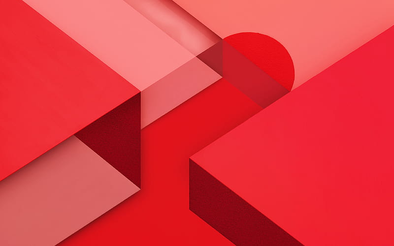 red abstraction, geometric shapes, material design, Android, HD wallpaper