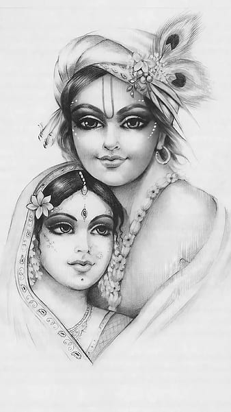 Radha Krishna Sketch, Playing Flute, art work, lord, god, HD phone  wallpaper | Peakpx