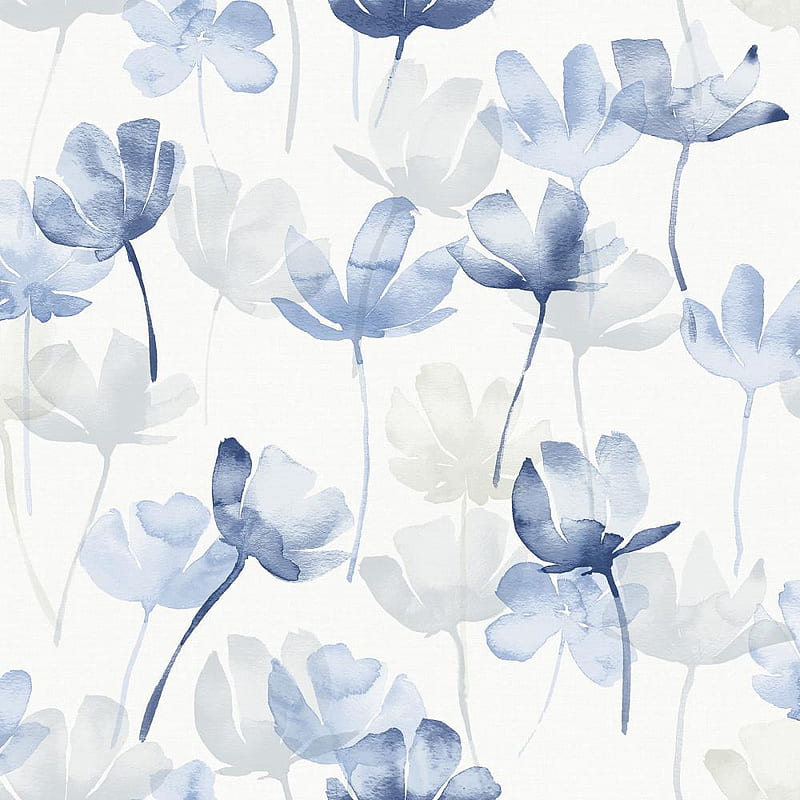 Scott Living 30.75 Sq Ft Blue Vinyl Floral Self Adhesive Peel And Stick In The Department, Blue and White Floral, HD phone wallpaper