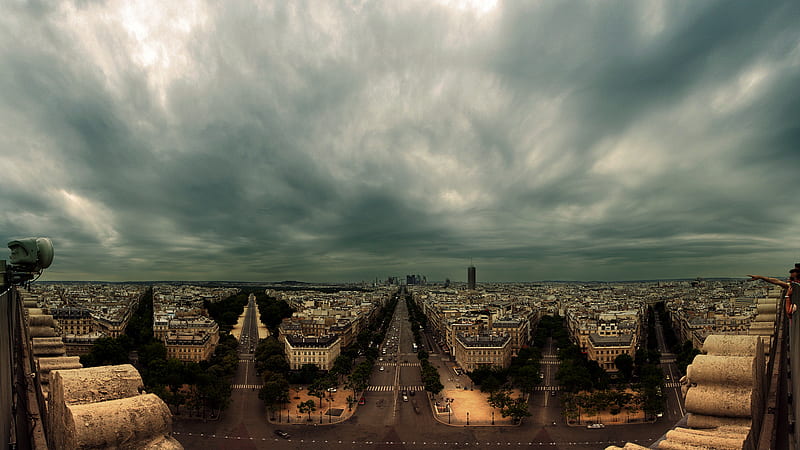 Paris Cityscape Architecture France With Background Of Dark Clouds Travel, HD wallpaper