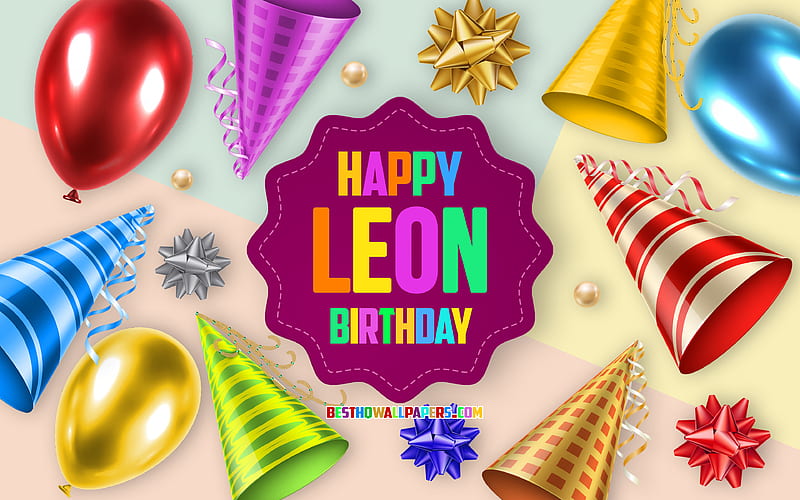 Happy Birtay Leon Birtay Balloon Background, Leon, creative art, Happy Leon birtay, silk bows, Leon Birtay, Birtay Party Background, HD wallpaper