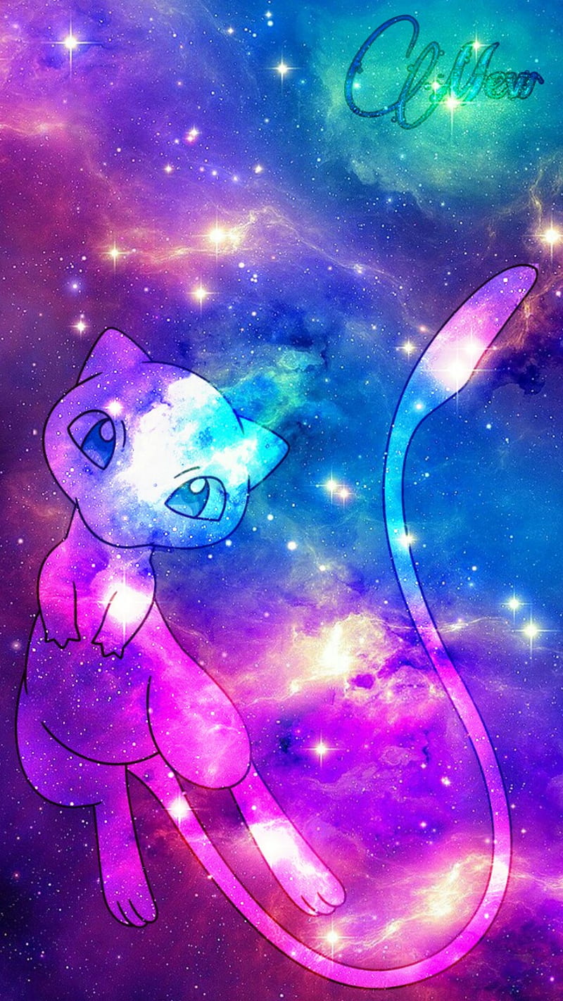 Mew, cat, galaxy, galxia, cat, miado, pokemon, HD phone wallpaper