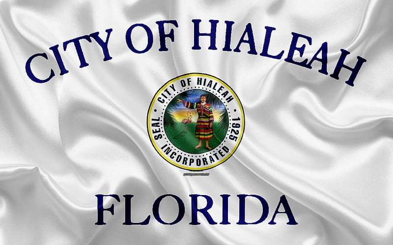 Flag of Hialeah silk texture, American city, white silk flag, Hialeah flag, Florida, USA, art, United States of America, Hialeah, HD wallpaper