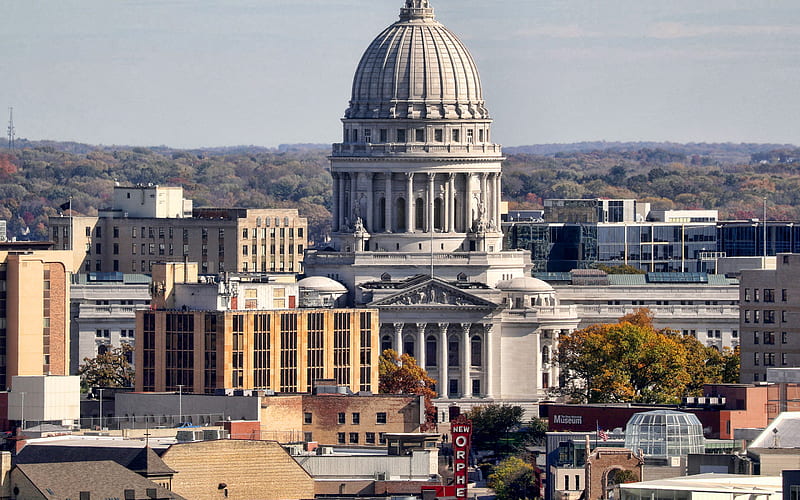Wisconsin State Capitol, Madison, Wisconsin, cityscape, landmark, capitol, Madison skyline, capital of Wisconsin, USA, HD wallpaper