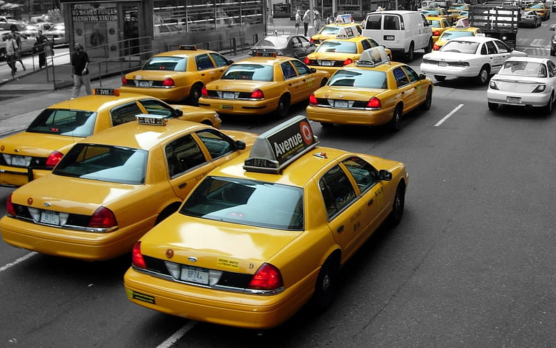 Yellow cabs, Yellow, Traffic, carros, Taxi, City, HD wallpaper