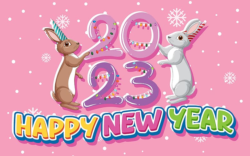 Year of the Rabbit, bunny, pink, craciun, christmas, chinese zodiac, card, new year, 2023, HD wallpaper
