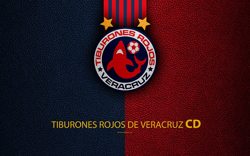Veracruz FC, CD Tiburones Rojos de Veracruz leather texture, logo, Mexican football club, blue red lines, Liga MX, Primera Division, Veracruz, Mexico, football, HD wallpaper