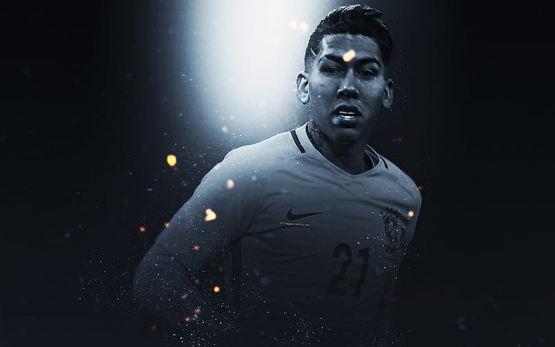 Roberto Firmino creative art, Brazil national football team, Brazilian footballer, striker, lighting effects, Brazil, football players, Roberto Firmino Barbosa de Oliveira, HD wallpaper