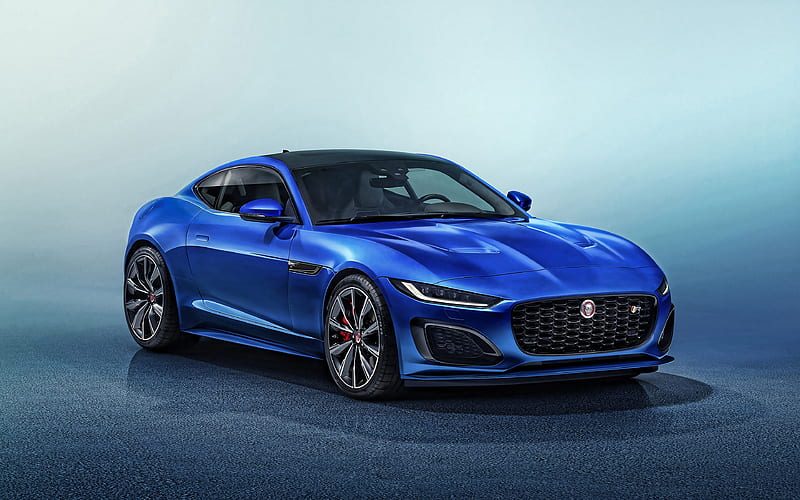 2021, Jaguar F-Type Coupe front view, exterior, new blue F-Type Coupe, blue sports coupe, British sports cars, Jaguar, HD wallpaper