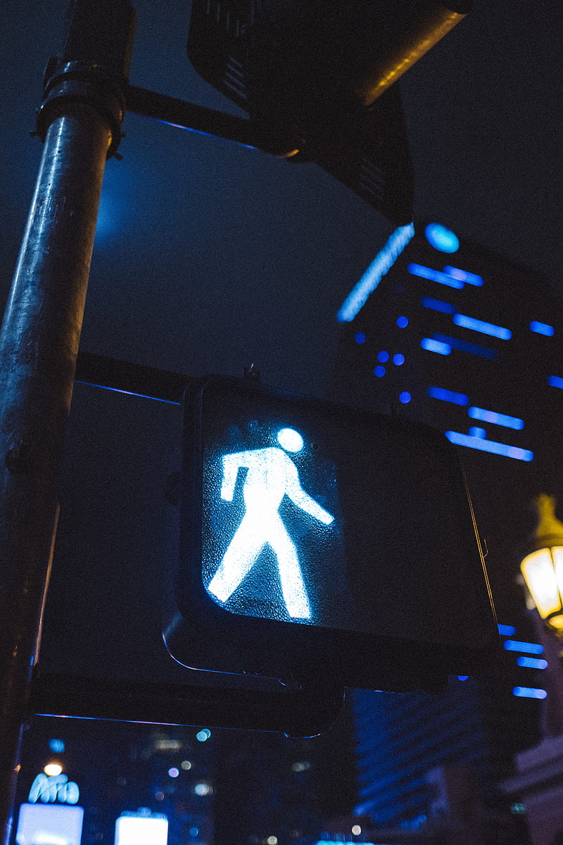 sign, pedestrian crossing, neon, HD phone wallpaper