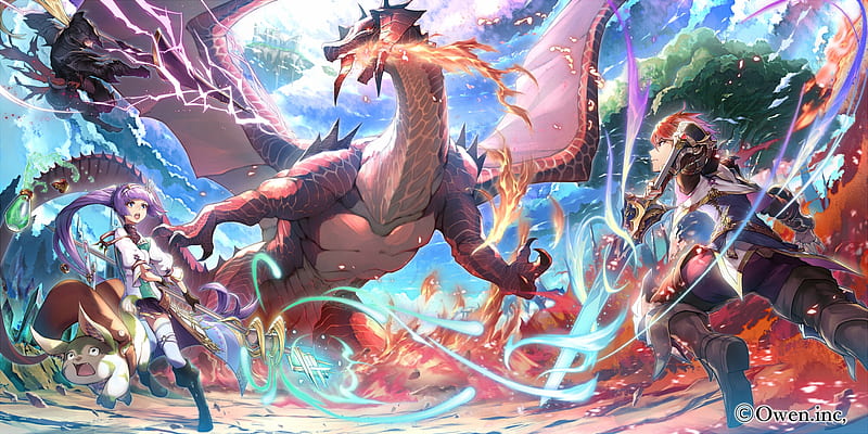 anime dragon, fantasy, knight, magic, sword, battle, Anime, HD wallpaper