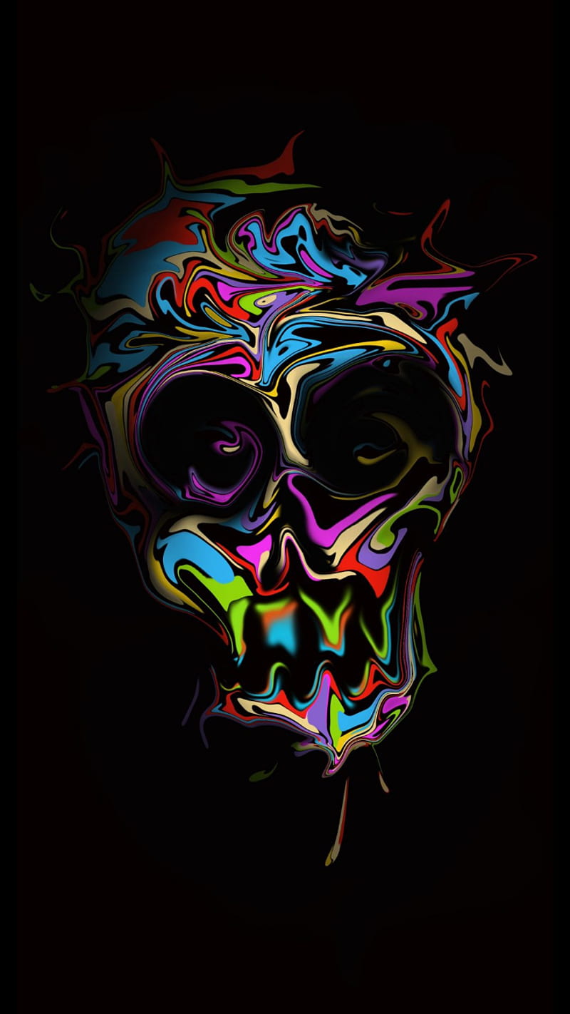 Color skull, black, blue, green, red, HD phone wallpaper