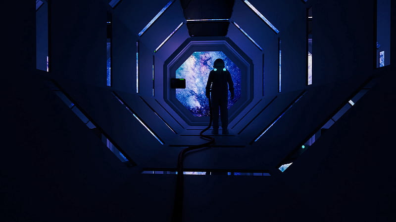 astronaut, tunnel, dark, space, spaceship, HD wallpaper