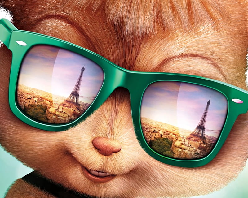 Alvin and the Chipmunks: The Road Chip (2015), poster, The Road Chip, movie, paris, Alvin and the Chipmunks, sunglasses, cute, fantasy, city, green, animation, eiffel tower, HD wallpaper
