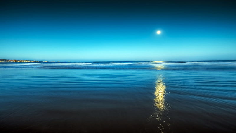 Beautiful Moonlight, beach, Gran Canaria, island, sea, blue, night, HD wallpaper