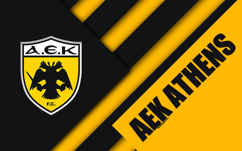 AEK Athens FC black yellow abstraction, logo, material design, Greek football club, Super League, Athens, Greece, Superleague Greece, HD wallpaper