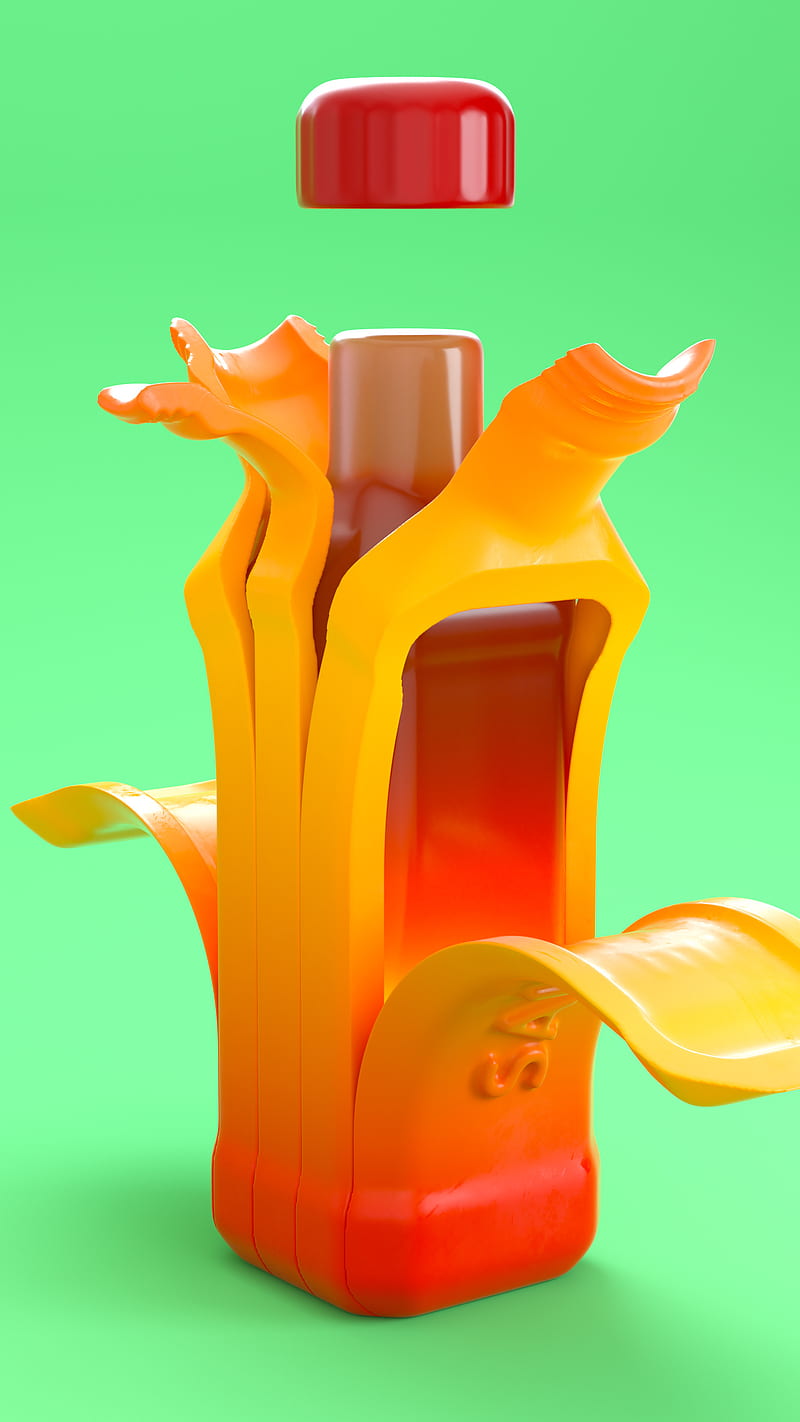 Sauce 2 - Hot, 3d, Perry, abstract, artart, banana, black, bright, cgi, colorful, colourful, cute, heart, hot sauce, isometric, love, peel, plastic, random, red, render, romance, yellow, HD phone wallpaper