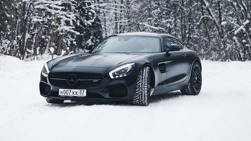 Black Mercedes Amg Gt In Snow , mercedes-amg, mercedes-benz, mercedes, carros, 2018-cars, snow, HD wallpaper