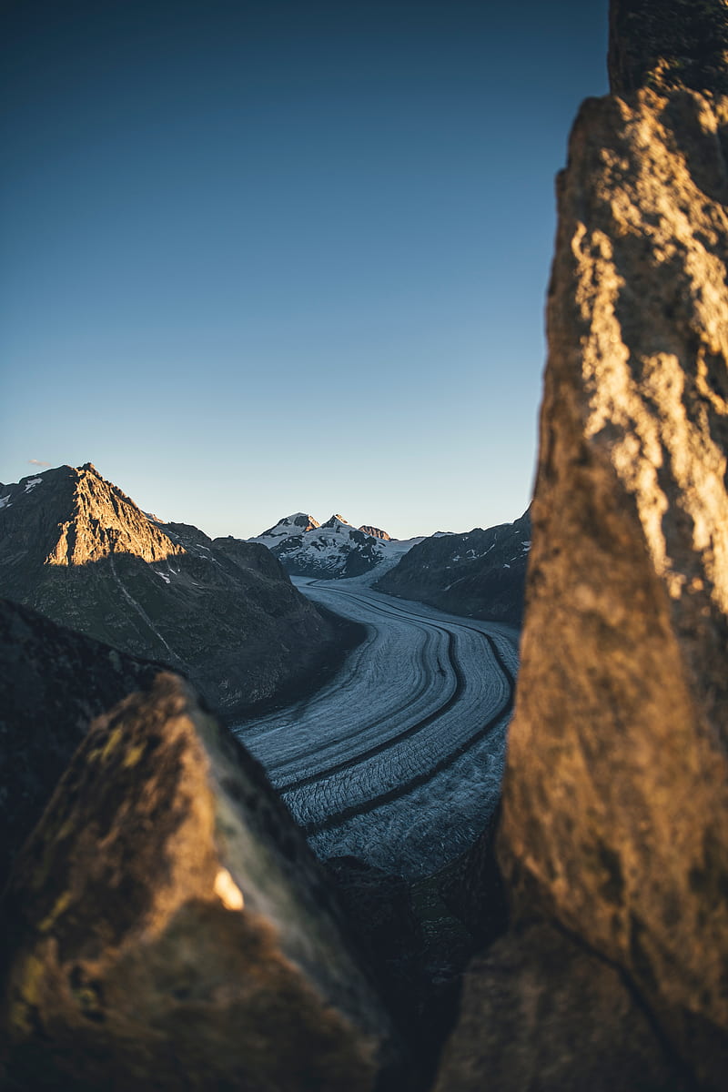 mountains, rocks, road, snow, nature, HD phone wallpaper