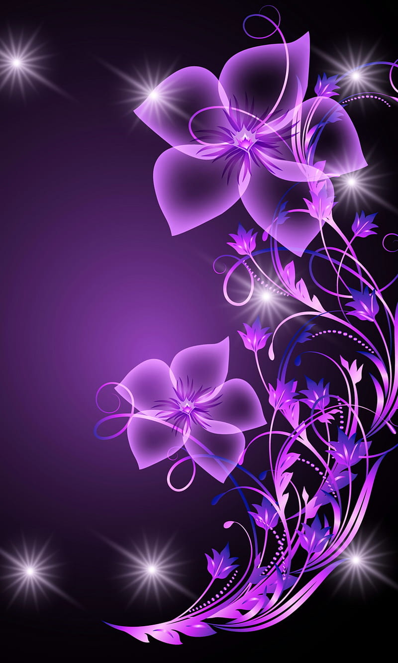 Purple Abstract, florals, flowers, shiny background, HD phone wallpaper