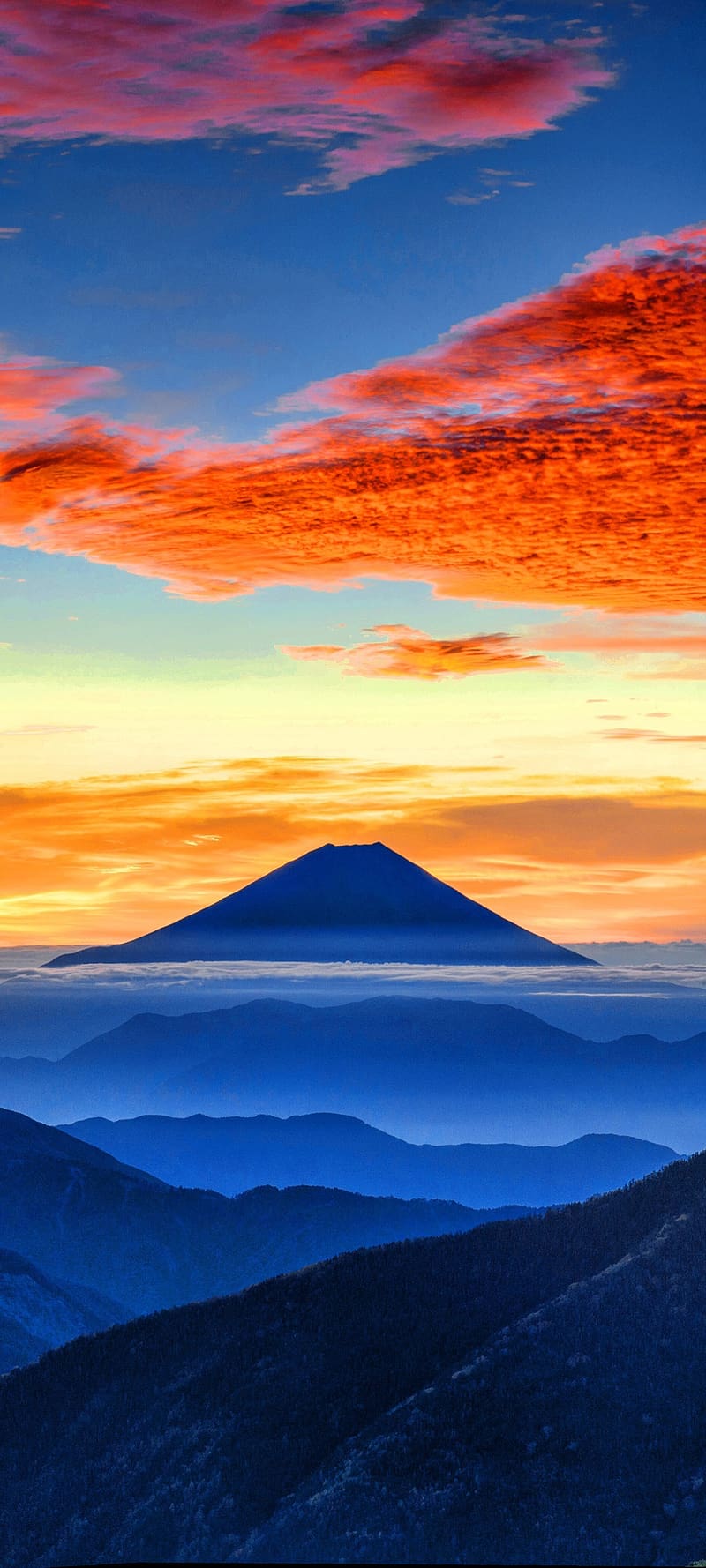 Sunset, clouds, sky, mountain's peak, 720x1280 wallpaper