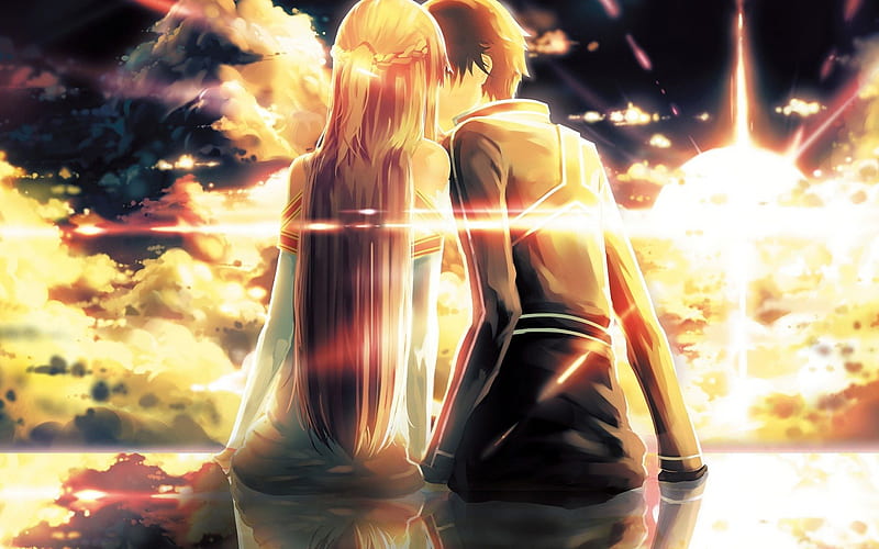 Anime couple., kiss, anime, couple, love, HD wallpaper