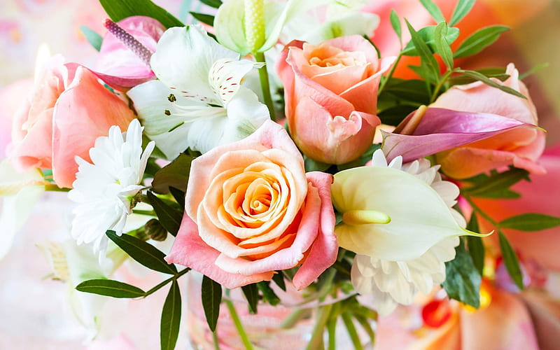 Pastel Flowers, blossoms, petals, roses, bouquet, HD wallpaper | Peakpx