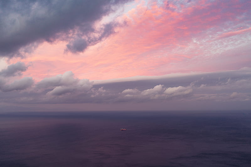 boat, sea, horizon, dusk, HD wallpaper