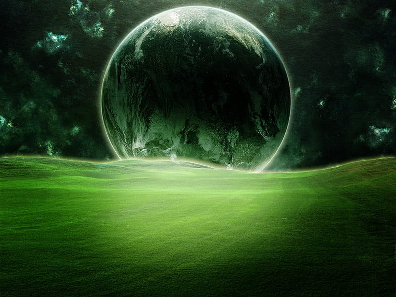 PLANETARIUM, sky, planet, green, night, HD wallpaper