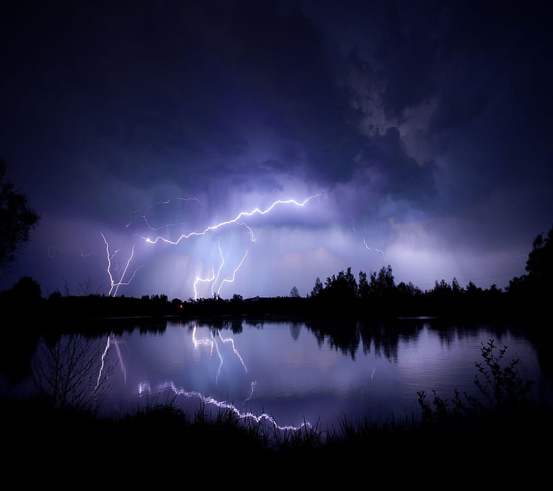 lightning storm, landscape, nature, storms, HD wallpaper