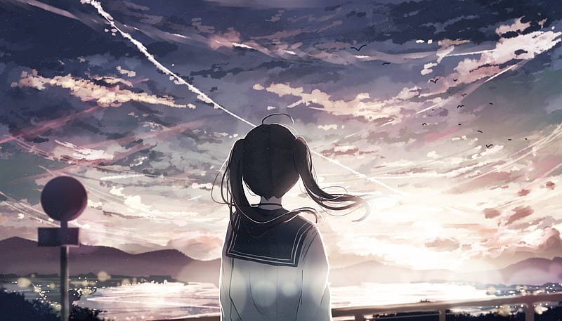 anime sky, clouds, sunlight, scenic, Anime, HD wallpaper