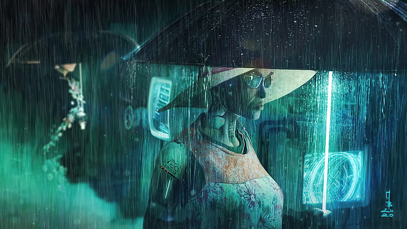 Night City Rain Storm Cyber , cyberpunk, artist, artwork, digital-art, artstation, HD wallpaper
