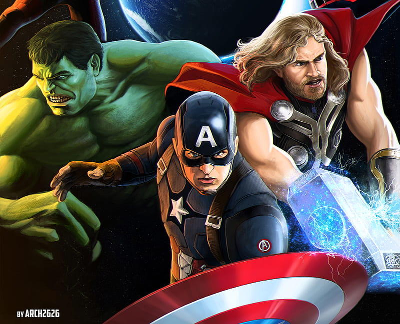 Captain America Thor And Huk MCU, captain-america, thor, hulk, superheroes, artist, digital-art, artwork, HD wallpaper