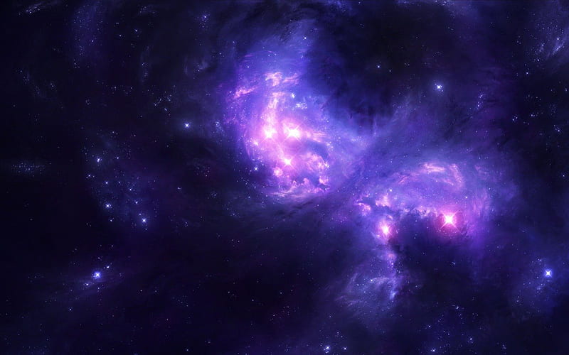 Nebula, stars, purple, space, black, cosmos, pink, blue, HD wallpaper