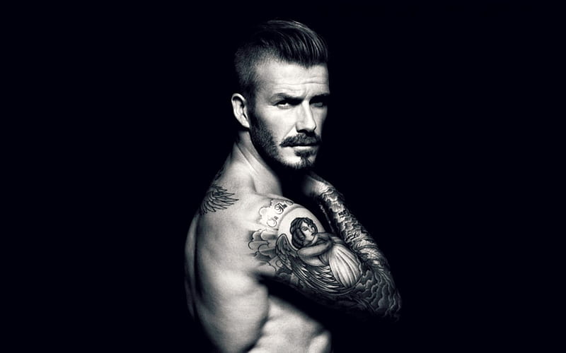 David Beckham, footballer, model, tattoo, black, man, HD wallpaper