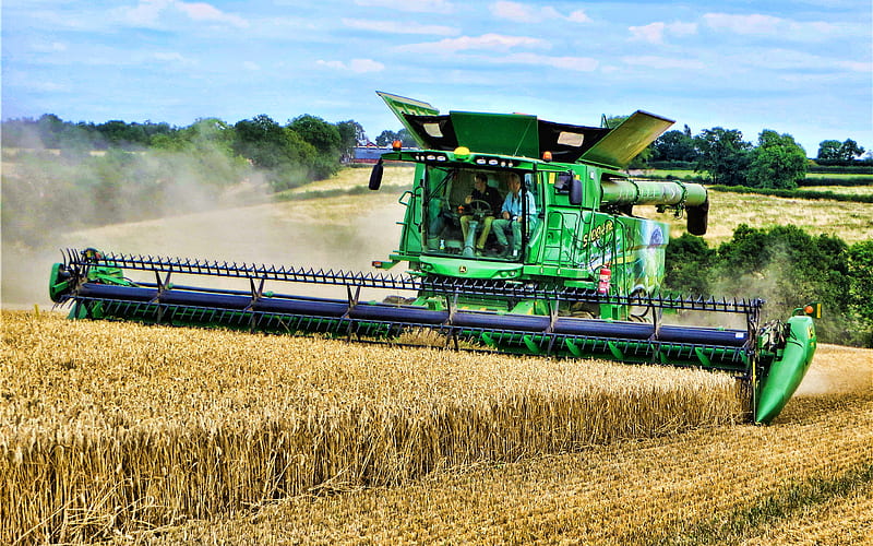 John Deere S700, combine harvester, 2020 combines, wheat harvest, harvesting concepts, John Deere, HD wallpaper