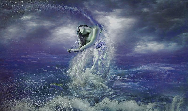 Siren of The Seas, mythical, sea, magical, blues, dreamy, Siren, creature, ocean, HD wallpaper