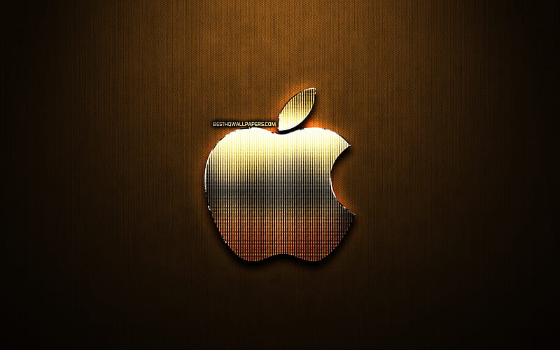 Apple glitter logo, creative, bronze metal background, Apple logo, brands, Apple, HD wallpaper