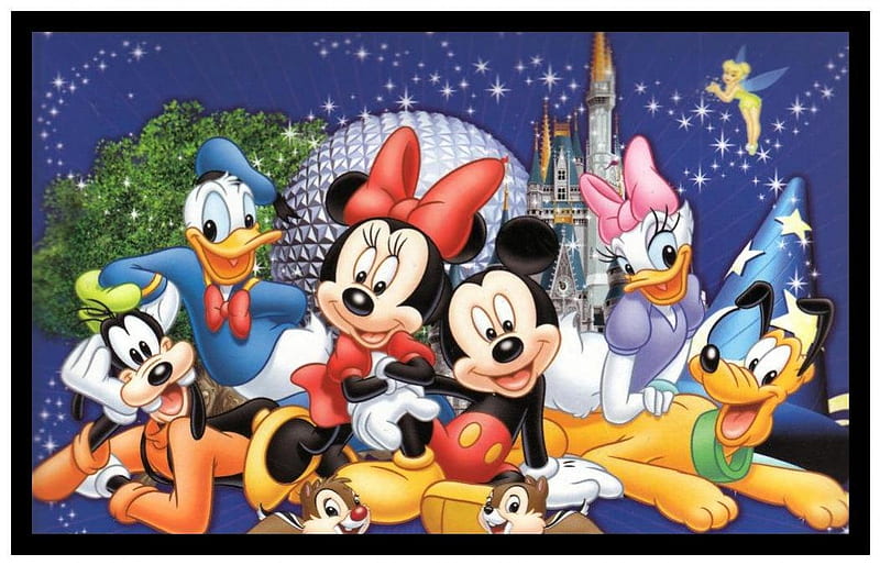 Disney Friends, donald, goofy, chipmunks, pluto, tinkerbell, mickey, minnie, daisy, HD wallpaper