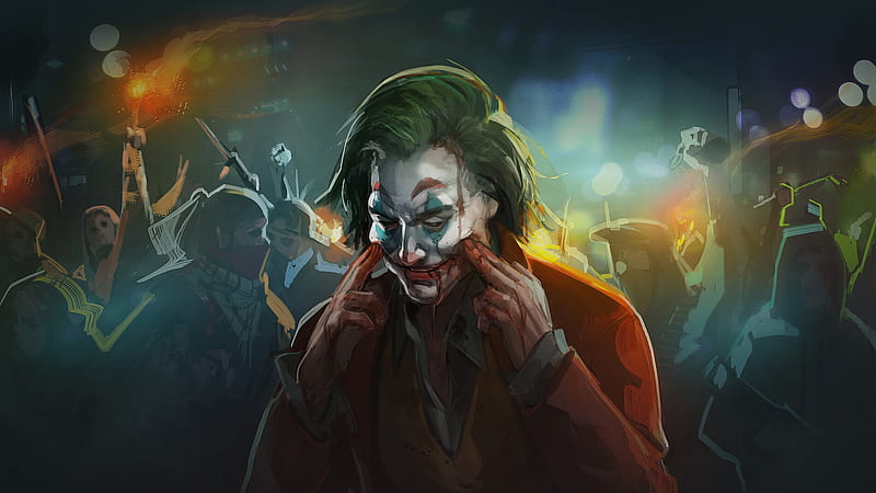 Joaquin Phoenix Joker With Blur Background Of People Enjoying Joker Hd Wallpaper Peakpx 