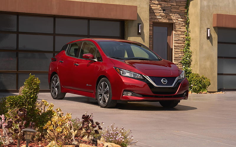 Nissan Leaf, 2018, red hatchback, electric car, new Leaf, Nissan, HD wallpaper