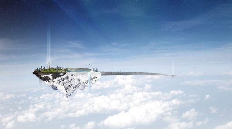 Floating Island, Floating, Sky, Bridge, Clouds, Island, HD wallpaper