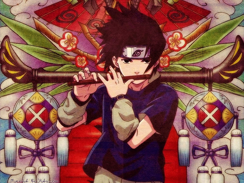 Sasuke, flute, naruto, anime, HD wallpaper