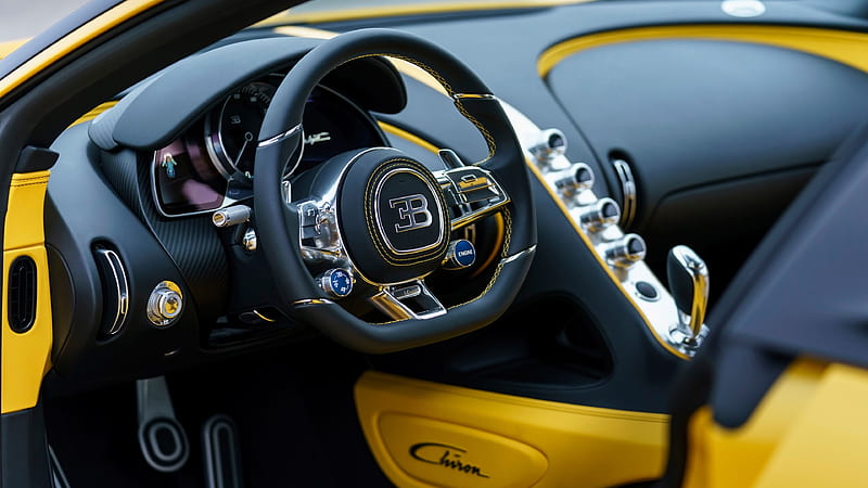 Bugatti Chiron 2018, interior, Chiron steering wheel, hypercar, racing cars, Bugatti, HD wallpaper
