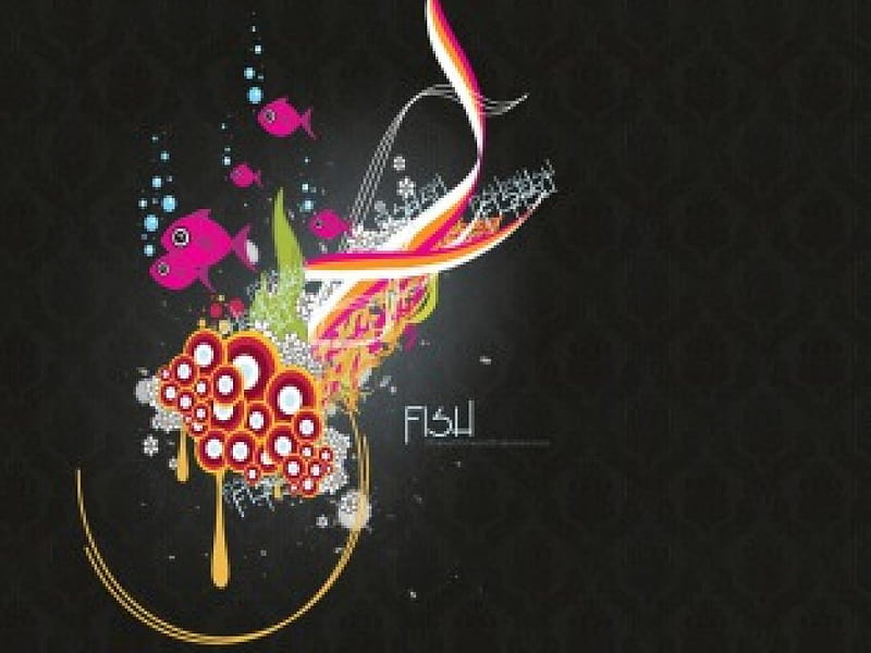 Little Fishes, art, rainbow stripes, fish, circles, air bubbles, HD wallpaper