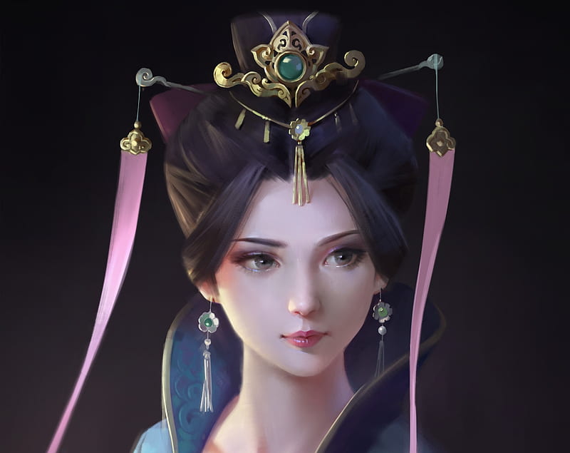 A chinese lady, jewel, face, pink, princess, frumusete, luminos ...