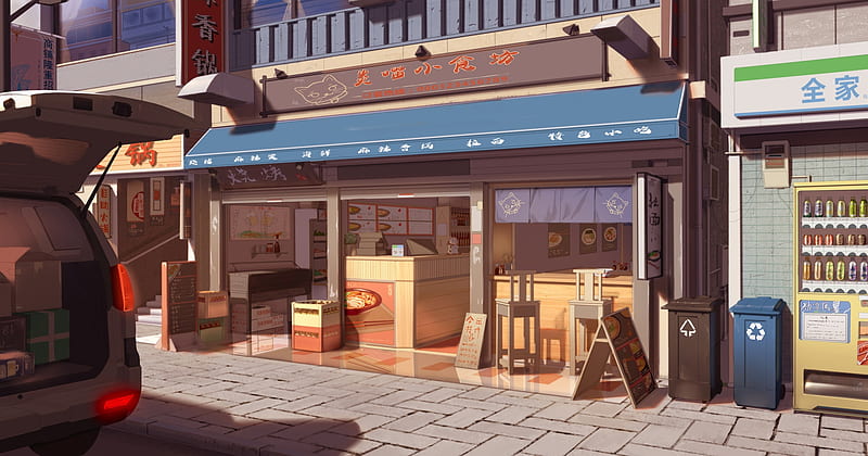 anime vendor, street, scenic, buildings, Anime, HD wallpaper