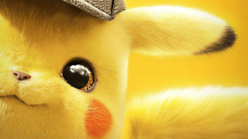 Pokemon Detective Pikachu (2019), eye, poster, fantasy, movie, yellow, pokemon, detective pikachu, HD wallpaper